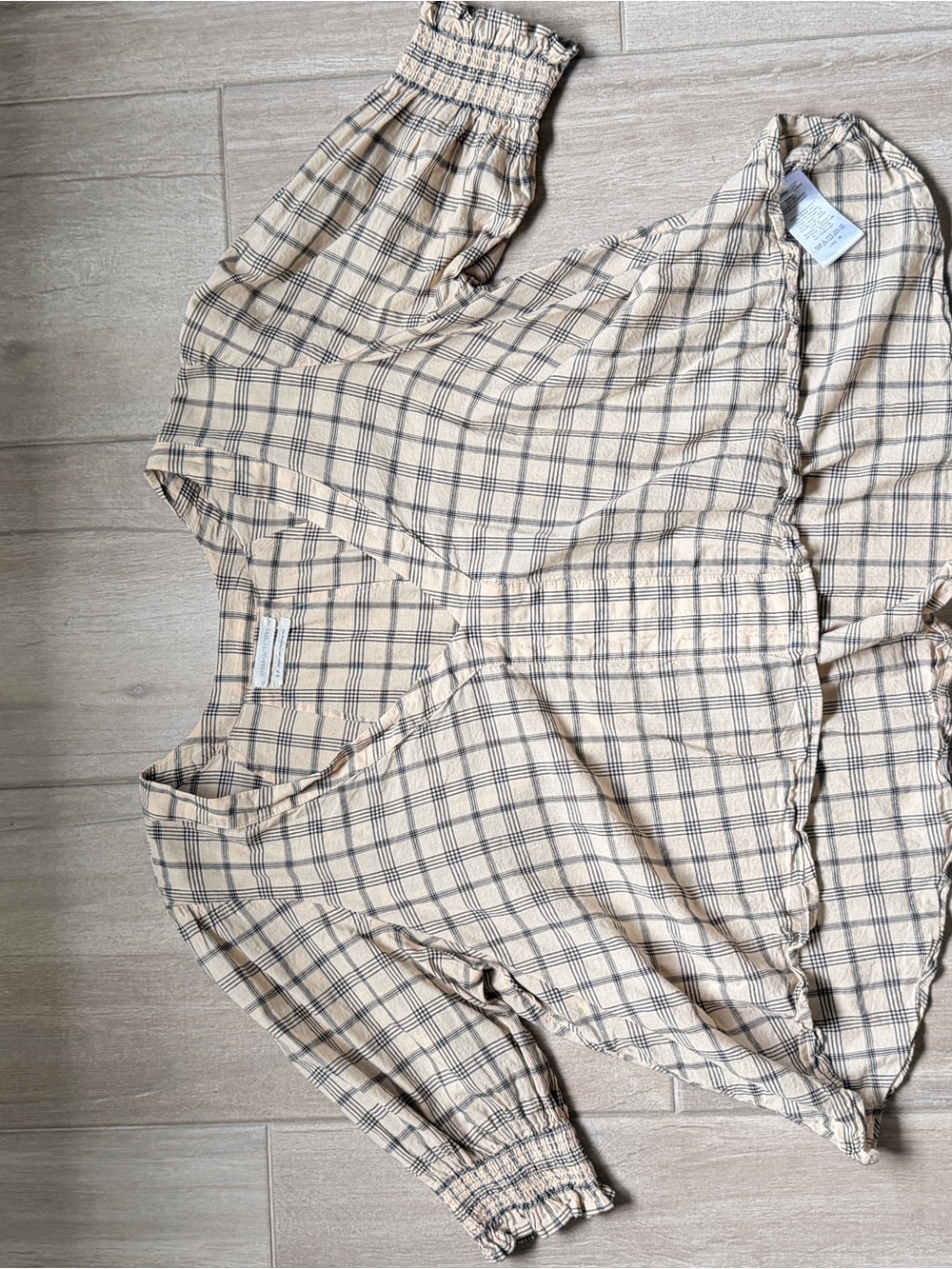 Urban Outfitters Beige and Black Plaid Button-Front Top